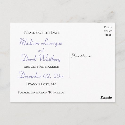 Bloemen Paarse Save the Date Bruiloft Verloving Briefkaart (Achterkant)