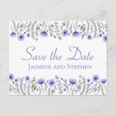 Bloemen Paarse Save the Date Bruiloft Verloving Briefkaart (Voorkant)