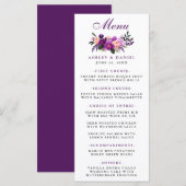 Bloemen Paarse Ultra Violet bruiloft Menu (Voorkant / Achterkant)