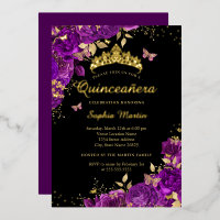 Bloemen Paarse Vlinder Goud Elegante Quinceanera