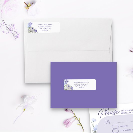 Bloemen Paarse Waterverf bloemen retouradres Etiket