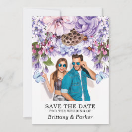 Bloemen Paarse Waterverf bruiloft foto Save The Date