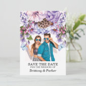 Bloemen Paarse Waterverf bruiloft foto Save The Date (Staand voorkant)