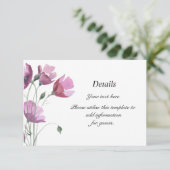 Bloemen paarse waterverf Bruiloft Receptie Details RSVP Kaartje (Staand voorkant)