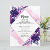 Bloemen Paarse Waterverf Bruiloft Receptie Diner Menu (Staand voorkant)