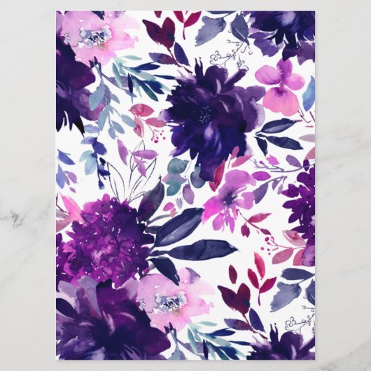 Bloemen Paarse Waterverf Bruiloft Receptie Diner Menu (Achterkant)