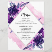 Bloemen Paarse Waterverf Bruiloft Receptie Diner Menu (Voorkant)