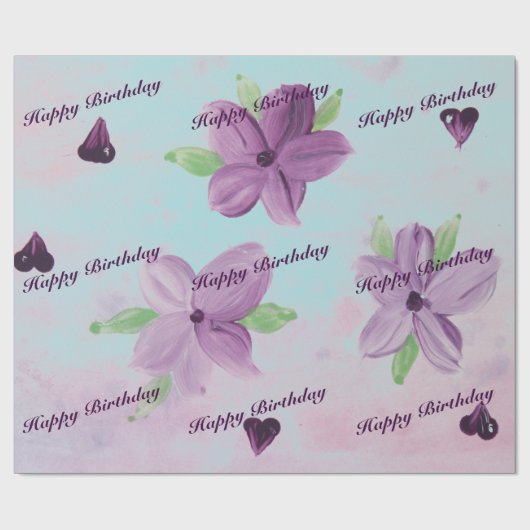 Bloemen Paarse Waterverf geschenkverpakking met ha Cadeaupapier (Vlak)