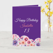 Bloemen Paarse Waterverf Hart 13e Verjaardag Kaart (Gele Bloem)