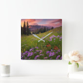 Bloemen | Paarse wilde bloemen Colorado Vierkante Klok (Huis)