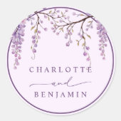 Bloemen Paarse Wisteria Branches Huwelijk Ronde Sticker (Voorkant)