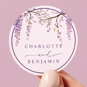 Bloemen Paarse Wisteria Branches Huwelijk Ronde Sticker