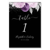 Bloemen Paarse zilveren glitter bruiloft Kaart (Achterkant)