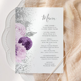 Bloemen Paarse zilveren glitter bruiloft Menu