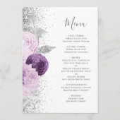 Bloemen Paarse zilveren glitter bruiloft Menu (Voorkant)