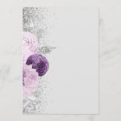 Bloemen Paarse Zilveren Glitter Grijze Huwelijk Menu (Achterkant)