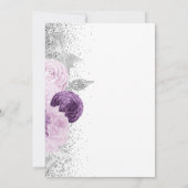 Bloemen Paarse zilveren glitter witte bruiloft Kaart (Achterkant)