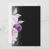 Bloemen Paarse zilveren glitter zwart bruiloft Kaart (Achterkant)