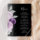 Bloemen Paarse zilveren glitter zwart bruiloft Menu