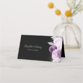 Bloemen Paarse zilveren glitter zwart bruiloft Plaatskaartje (Achterkant)