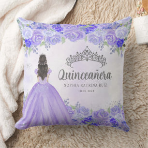 Bloemen Paarse Zilveren Prinses Tiara Quinceanera Kussen