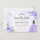 Bloemen Paarse Zilveren Prinses Verjaardag Quincea Save The Date (Voorkant)