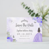 Bloemen Paarse Zilveren Prinses Verjaardag Quincea Save The Date (Staand voorkant)