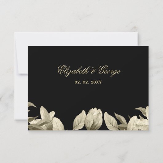 Bloemen Paarse Zwart en Gouden bruiloft rsvp (Achterkant)