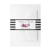 Bloemen Paarse zwarte strepen bruiloft Uitnodigingen Wikkel (Voorkant Voorbeeld)