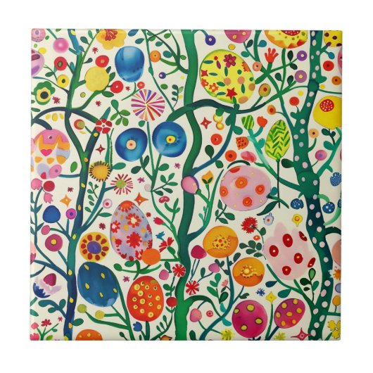 Bloemen Paasei Plant Tegeltje (Voorkant)