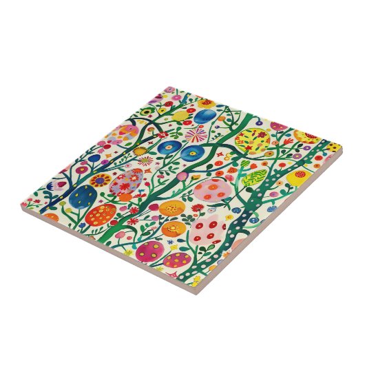 Bloemen Paasei Plant Tegeltje (Zijkant)