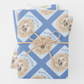  Bloemen Paashaas Blauw Gingham Check Inpakpapier Vel (In situ)