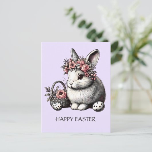 Bloemen Paashaas Denken aan je Lavendel Feestdagenkaart (Staand voorkant)
