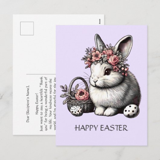 Bloemen Paashaas Denken aan je Lavendel Feestdagenkaart (Voorkant / Achterkant)