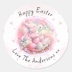 Bloemen Paashaas Easter Eggs Harten Ronde Sticker