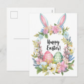 Bloemen paashaas oren met eieren feestdagenkaart (Voorkant / Achterkant)