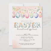 Bloemen Paasperzik Brunch en Eierjacht uitnodiging (Voorkant)