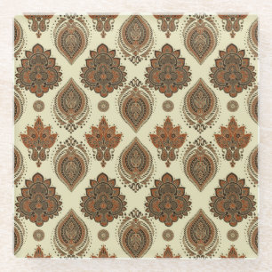 Bloemen paisley, Aziatische textiel patroon. Glazen Onderzetter