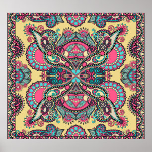 Bloemen Paisley Bandanna: traditionele sierbloemen Poster