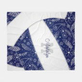 Bloemen Paisleys Patroon Marine Blauw Wit Volleyba Fleece Deken (Voorkant (Horizontaal))