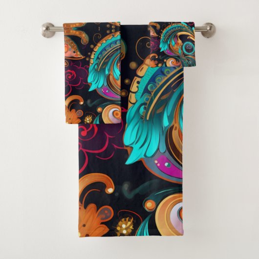 Bloemen Paisly Swirls Bold Kleurrijk Bad Handdoek (Insitu)