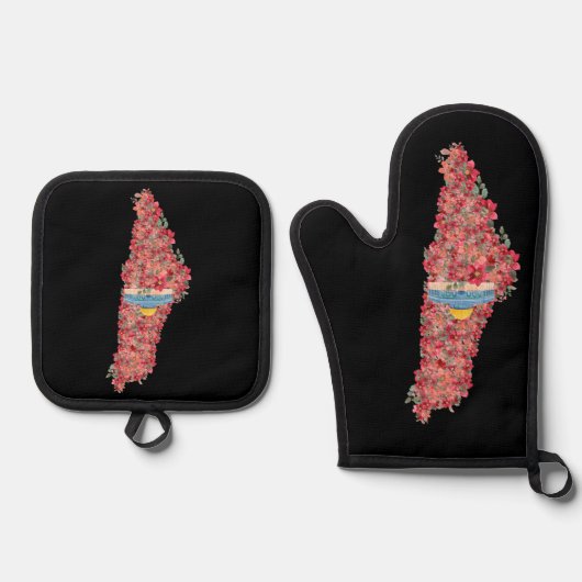 Bloemen Palestina kaart Koepel van Rock al quads G Ovenwant & Pannenlap Set (Voorkant)