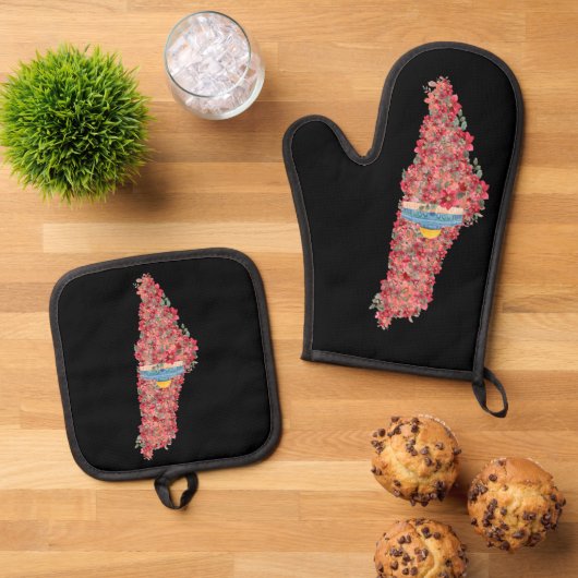 Bloemen Palestina kaart Koepel van Rock al quads G Ovenwant & Pannenlap Set (Top down)