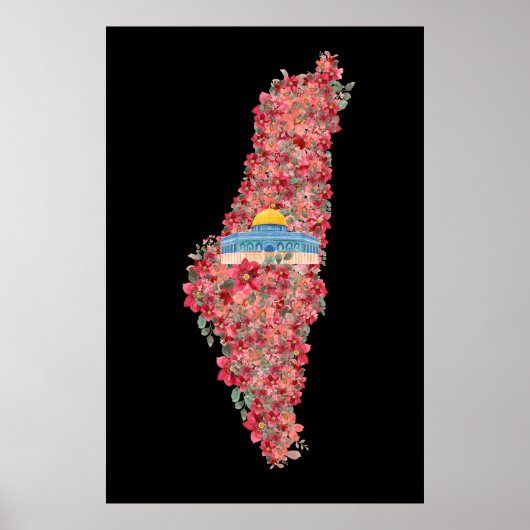Bloemen Palestina kaart Koepel van Rock al quads G Poster (Voorkant)