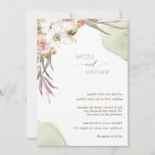 Bloemen palmbladeren, groen en perzik bruiloft kaart (Voorkant)