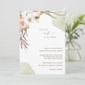 Bloemen palmbladeren, groen en perzik bruiloft kaart (Staand voorkant)