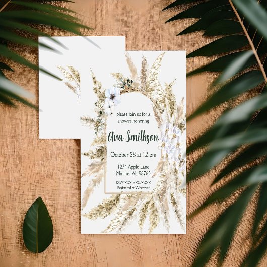 Bloemen Pampas gras douche uitnodiging