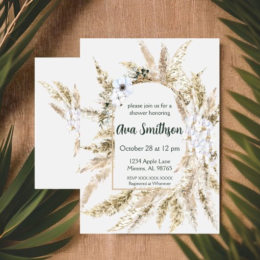 Bloemen Pampas gras douche uitnodiging