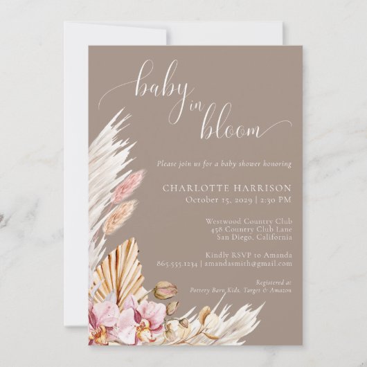 Bloemen Pampas Grass Baby in Bloom | BABY SHOWER Kaart (Voorkant)