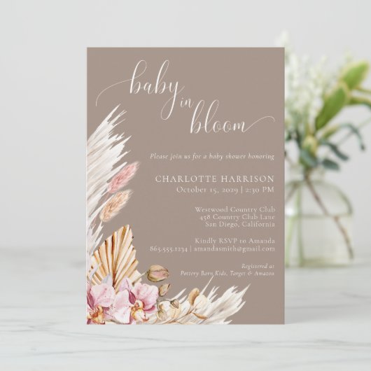 Bloemen Pampas Grass Baby in Bloom | BABY SHOWER Kaart (Staand voorkant)